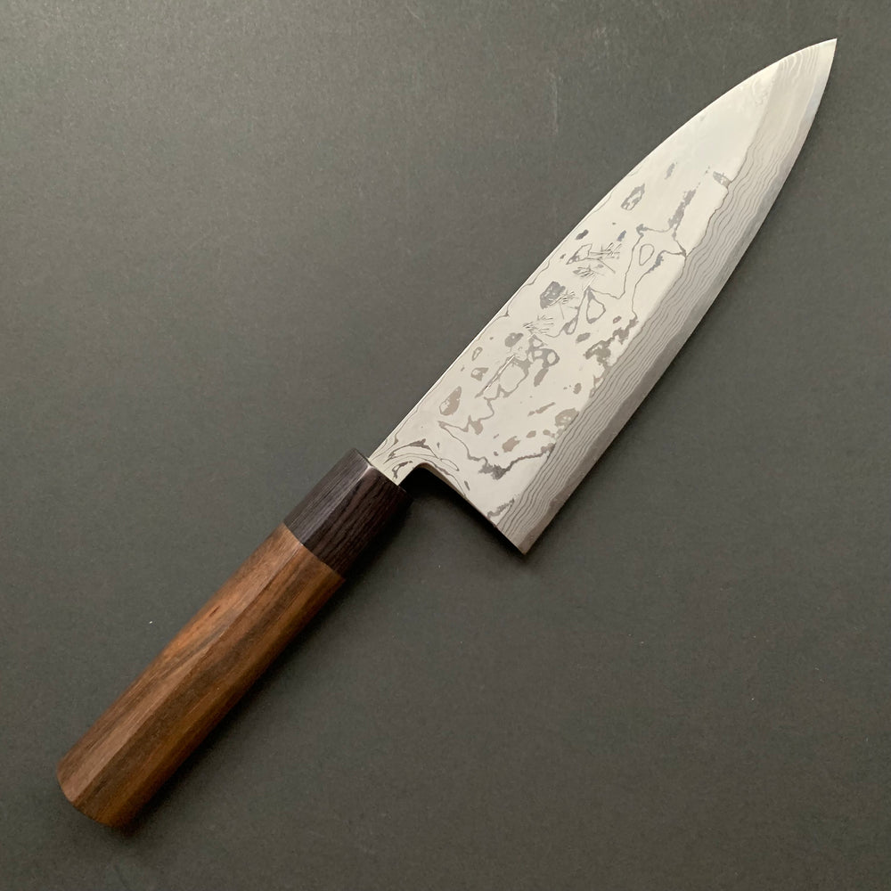 Deba knife, Shirogami 2 carbon steel, damascus finish - Kitaoka