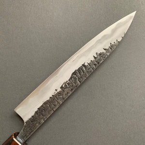 Petty knife, Aogami 2 with soft iron cladding, ENN Damascus and Kurouchi finish - Manaka Kisuke
