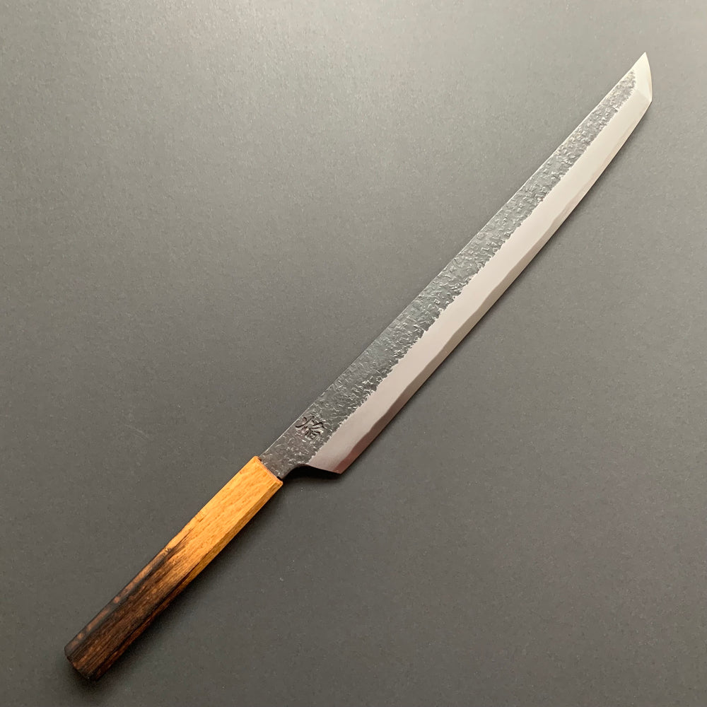 Sakimaru Yanagiba knife, Aogami 2 carbon steel with iron cladding, Kurouchi and Tsuchime finish, Homura series - Sakai Takayuki