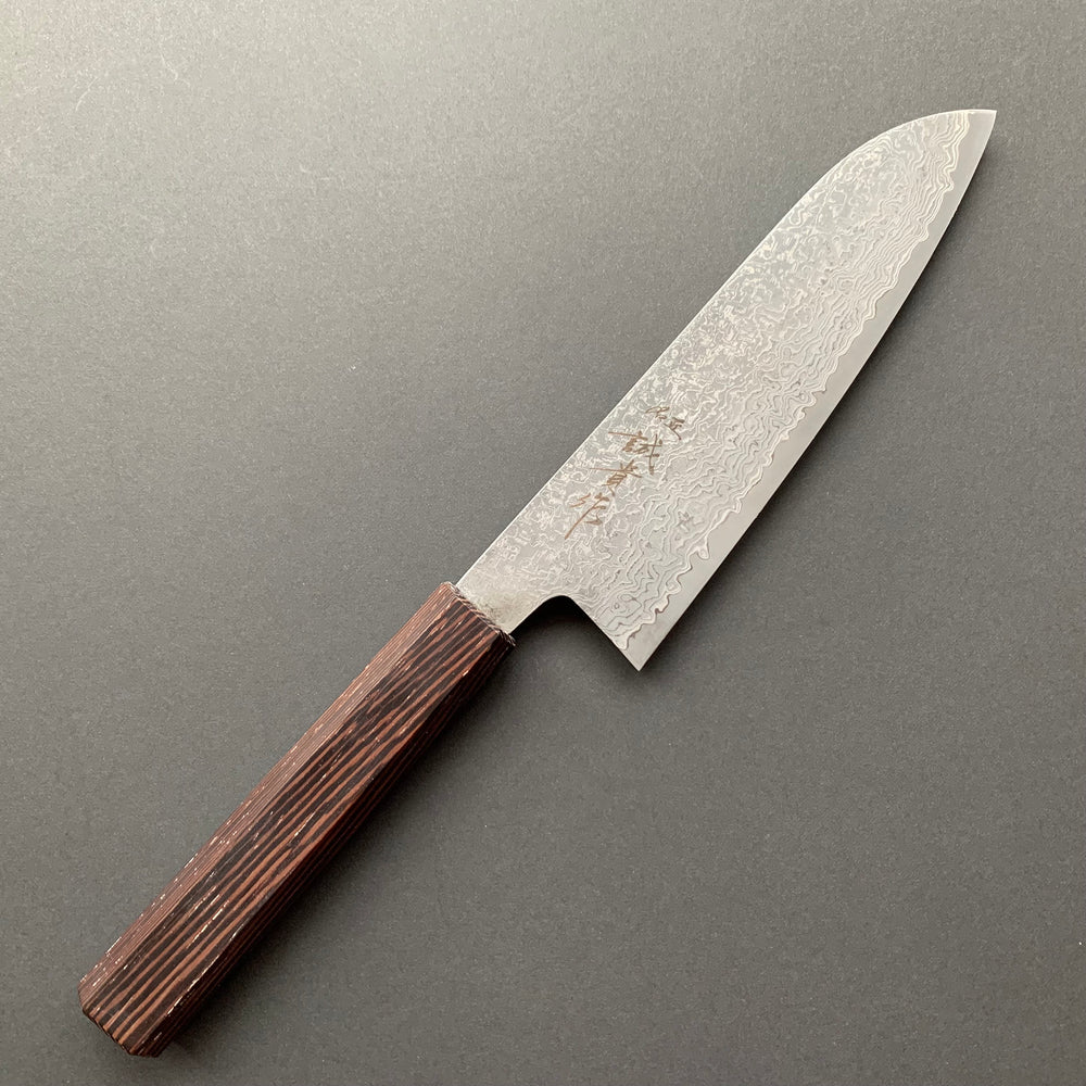 Santoku knife, SG2 powder steel, Damascus finish, mono Wenge handle - Shigeki Tanaka