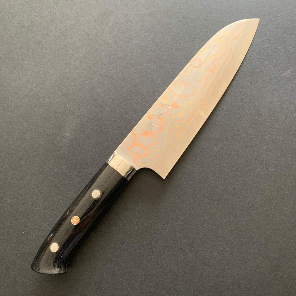 Santoku knife, Aogami 2, Stainless Clad, Damascus finish - Saji - Kitchen Provisions