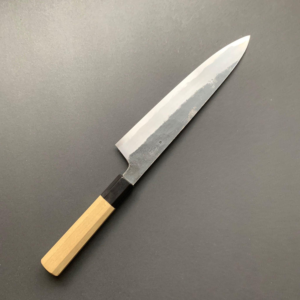 Gyuto Knife, Shirogami 2 with iron cladding, Kurouchi finish, Kikuzuki Kuro range - Sakai Kikumori - Kitchen Provisions