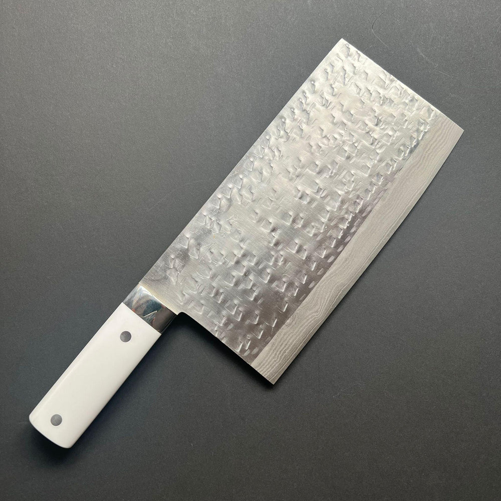 Chinese Cleaver, SRS13 stainless steel, Damascus finish, White Dorian handle - Saji - Kitchen Provisions