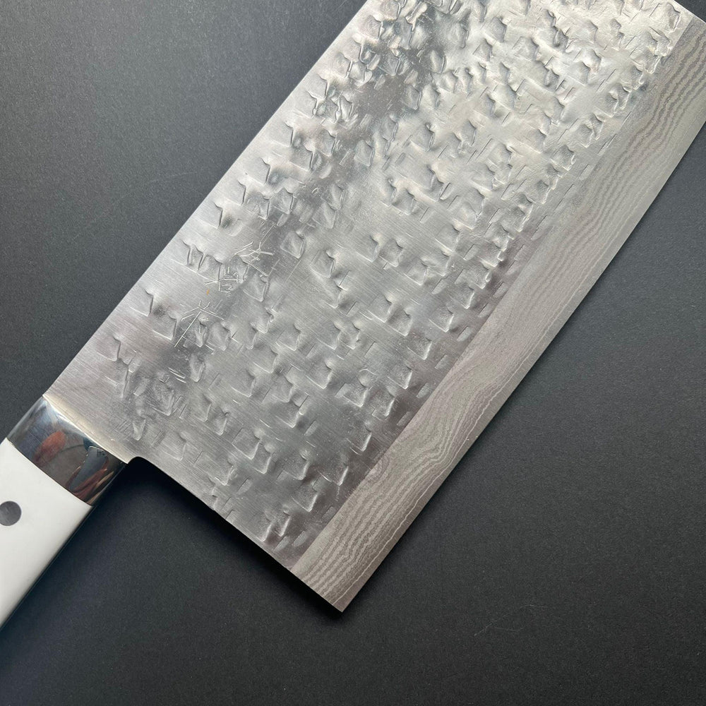 Chinese Cleaver, SRS13 stainless steel, Damascus finish, White Dorian handle - Saji - Kitchen Provisions