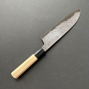 
            
                Load image into Gallery viewer, Santoku Knife, Aogami 1 with iron cladding, Damascus finish, Kikuzuki Uzu range - Sakai Kikumori - Kitchen Provisions
            
        
