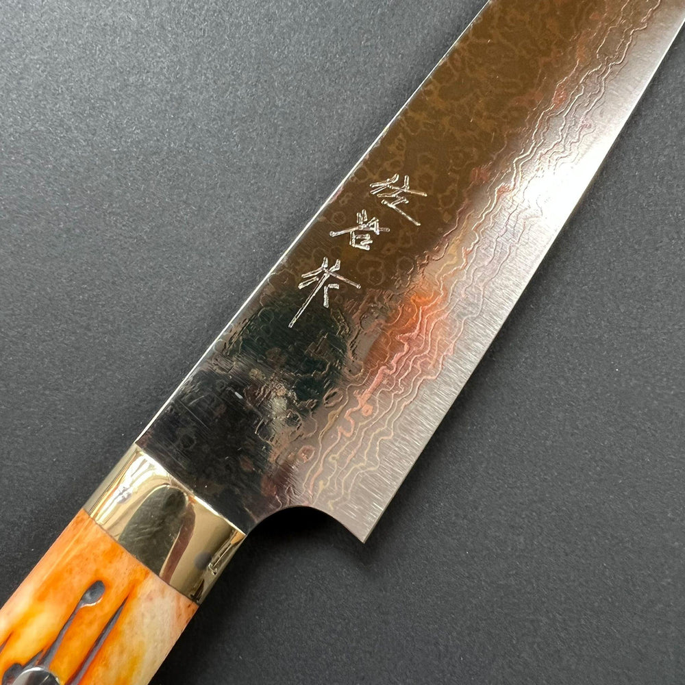 Sujihiki knife, VG10 Stainless Steel, Coloured Damascus finish, Western style cow horn handle - Saji - Kitchen Provisions