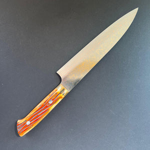 
            
                Load image into Gallery viewer, Gyuto knife, VG10 Stainless Steel, Coloured Damascus finish, Western style cow horn handle - Saji - Kitchen Provisions
            
        