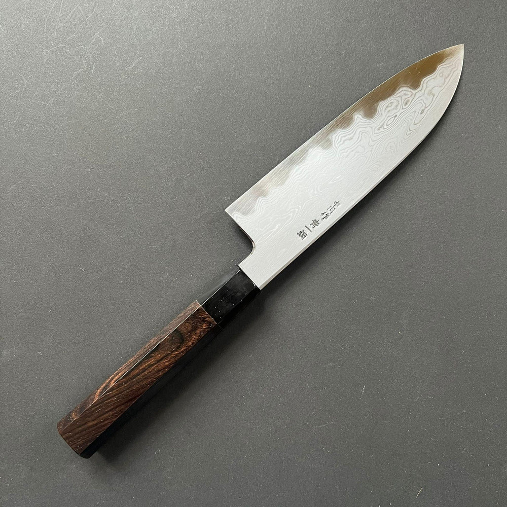 Santoku knife, Aogami 1 carbon steel, Damascus finish - Nakagawa Hamono x Myojin Naohito - Kitchen Provisions