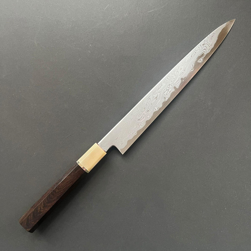 Sujihiki knife, Aogami 1 carbon steel, Damascus finish - Nakagawa Hamono x Myojin Naohito - Kitchen Provisions
