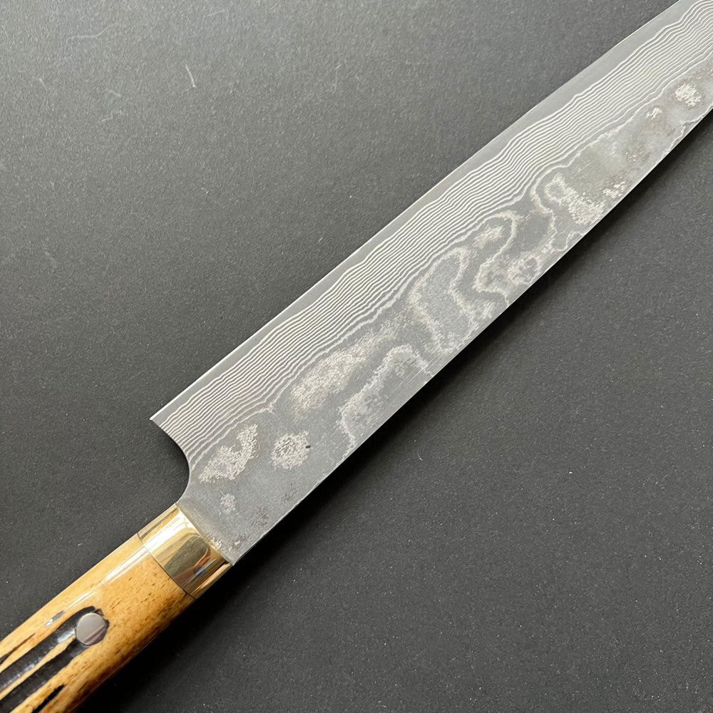 Sujihiki knife, VG10 Stainless Steel, Damascus finish, Dyed Cow Horn western style handle - Saji - Kitchen Provisions