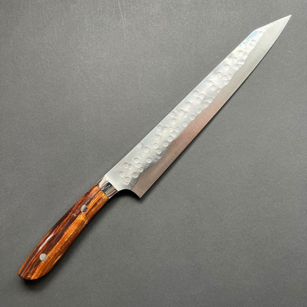 Sujihiki knife, SRS13 stainless steel, Tsuchime finish, western ironwood handle - Saji - Kitchen Provisions