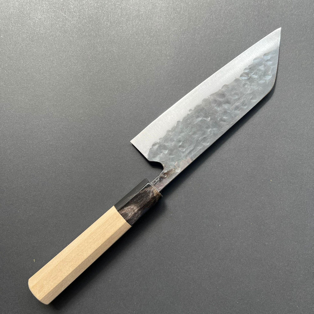 Santoku knife, Aogami super with stainless steel cladding, kurouchi finish, Denke range, Japanese handle - Fujiwara - Kitchen Provisions