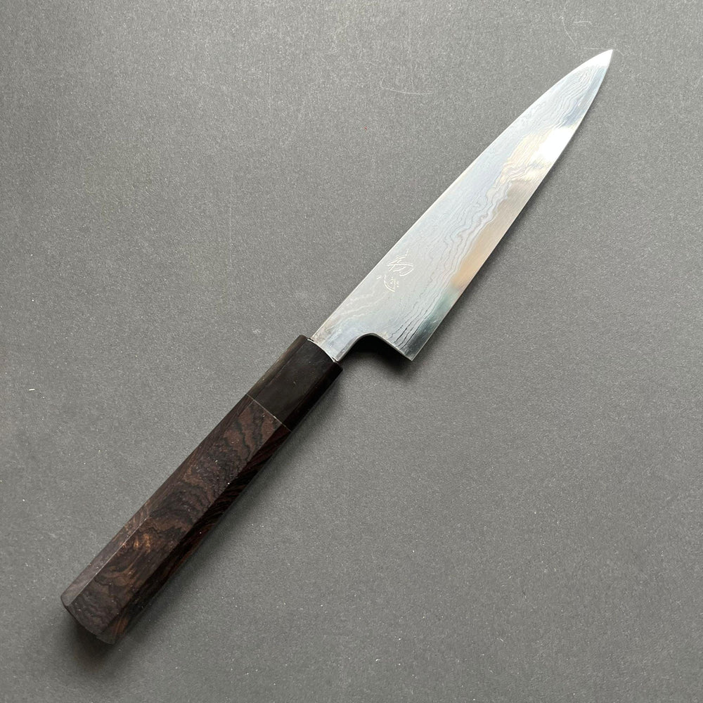 Petty knife, Aogami 1 with iron cladding, Damascus finish, Komorebi range - Hatsukokoro - Kitchen Provisions