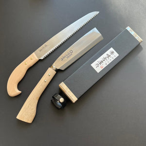 Saw and Nata set, SK5 Carbon steel, Kurouchi finish, Ajikataya series - Hinoura - Kitchen Provisions