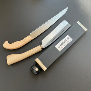 Saw and Nata set, SK5 Carbon steel, Kurouchi finish, Ajikataya series - Hinoura - Kitchen Provisions