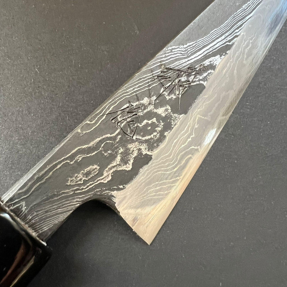 Petty knife, Shirogami 2 with Warikomi constructed iron cladding, River Jump series, handmade Damascus finish - Tsukasa Hinoura - Kitchen Provisions