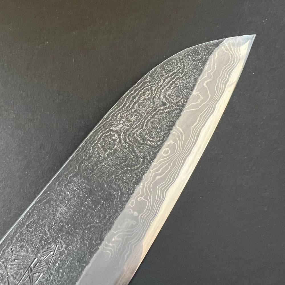 Santoku knife, Shirogami 2 with Warikomi constructed iron cladding, Kitaeji series, handmade Damascus finish - Tsukasa Hinoura - Kitchen Provisions