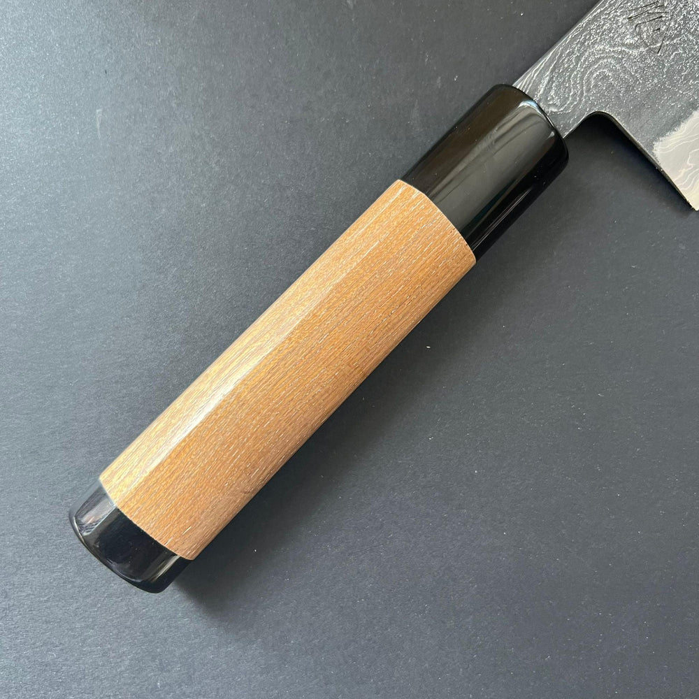 Santoku knife, Shirogami 2 with Warikomi constructed iron cladding, Kitaeji series, handmade Damascus finish - Tsukasa Hinoura - Kitchen Provisions