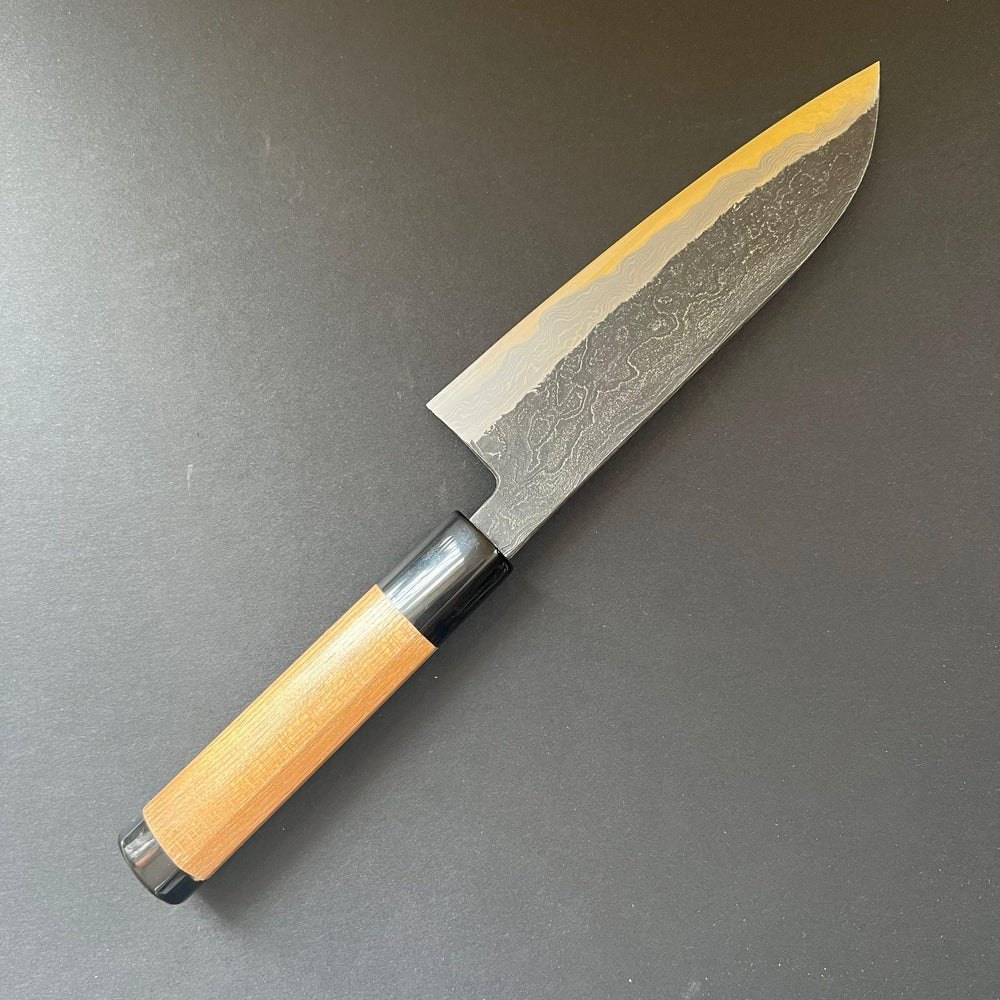 Santoku knife, Shirogami 2 with Warikomi constructed iron cladding, Kitaeji series, handmade Damascus finish - Tsukasa Hinoura - Kitchen Provisions