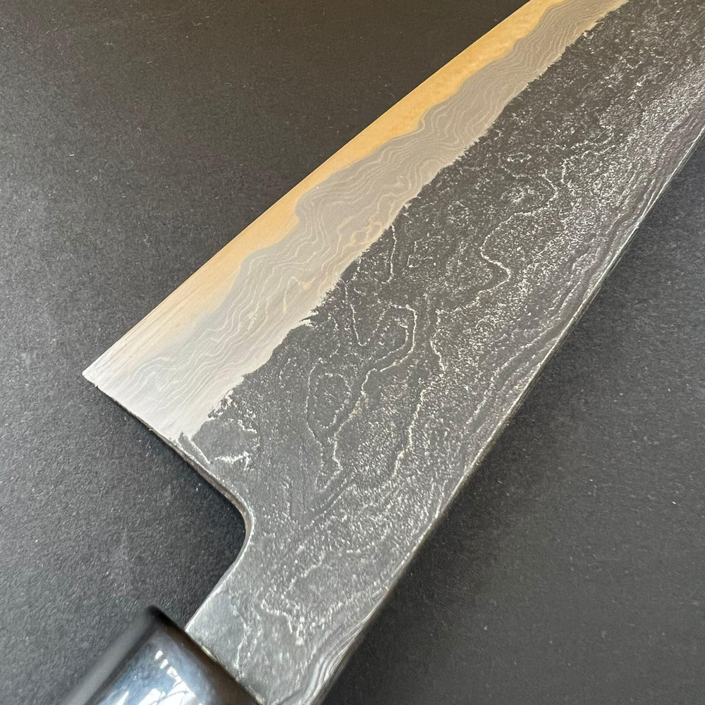Santoku knife, Shirogami 2 with Warikomi constructed iron cladding, Kitaeji series, handmade Damascus finish - Tsukasa Hinoura - Kitchen Provisions
