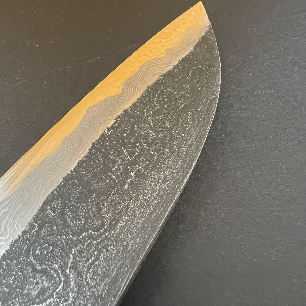 Santoku knife, Shirogami 2 with Warikomi constructed iron cladding, Kitaeji series, handmade Damascus finish - Tsukasa Hinoura - Kitchen Provisions