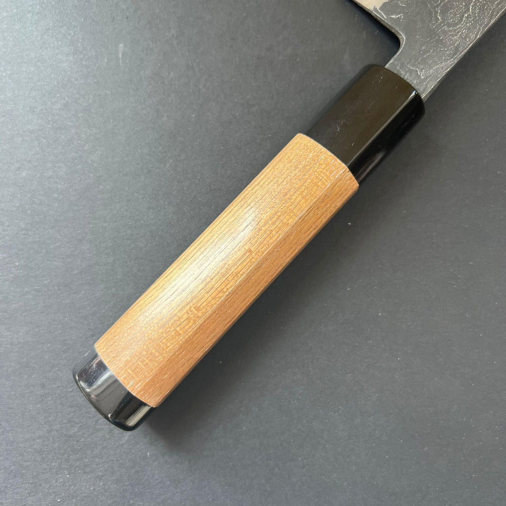 Santoku knife, Shirogami 2 with Warikomi constructed iron cladding, Kitaeji series, handmade Damascus finish - Tsukasa Hinoura - Kitchen Provisions