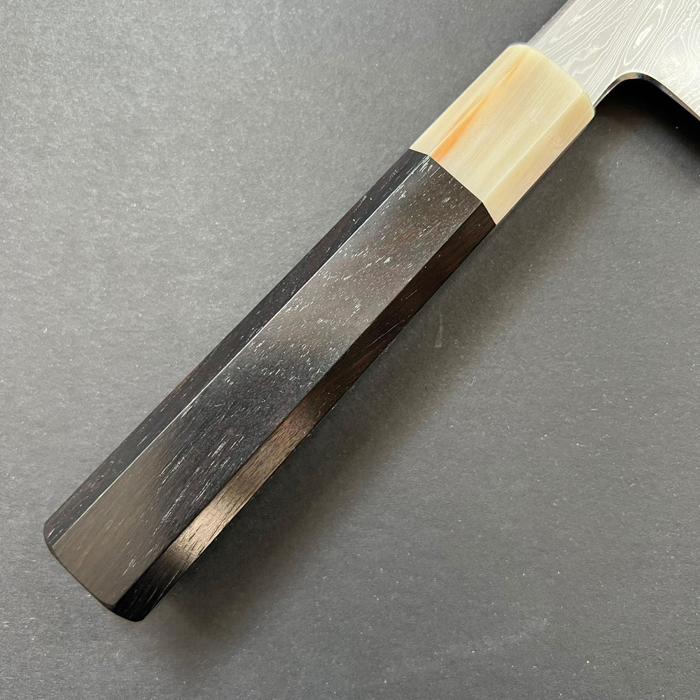 Santoku knife, Aogami 1 carbon steel, Damascus finish - Nakagawa Hamono x Myojin Naohito - Kitchen Provisions