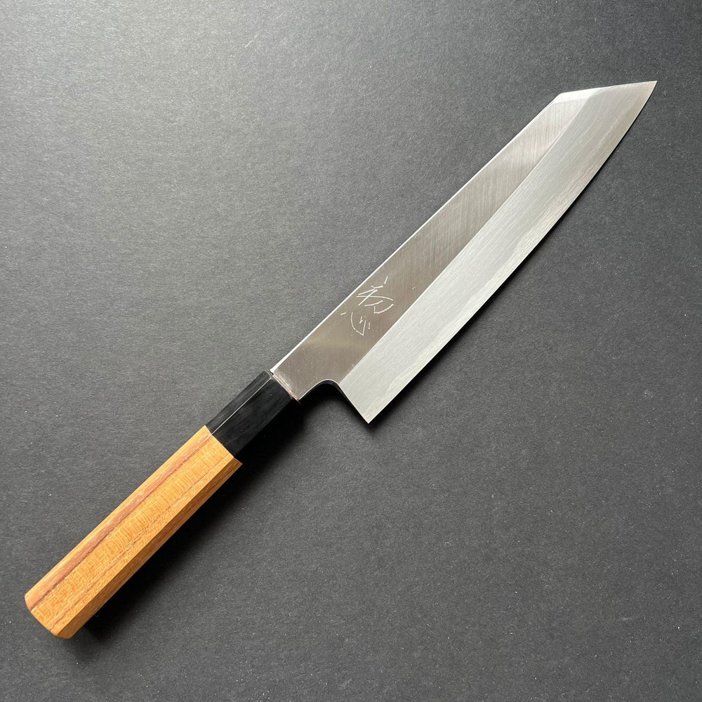 Single bevel Kiritsuke Gyuto knife, shirogami 2 with Iron cladding, polished finish - Hatsukokoro Shirasagi - Kitchen Provisions