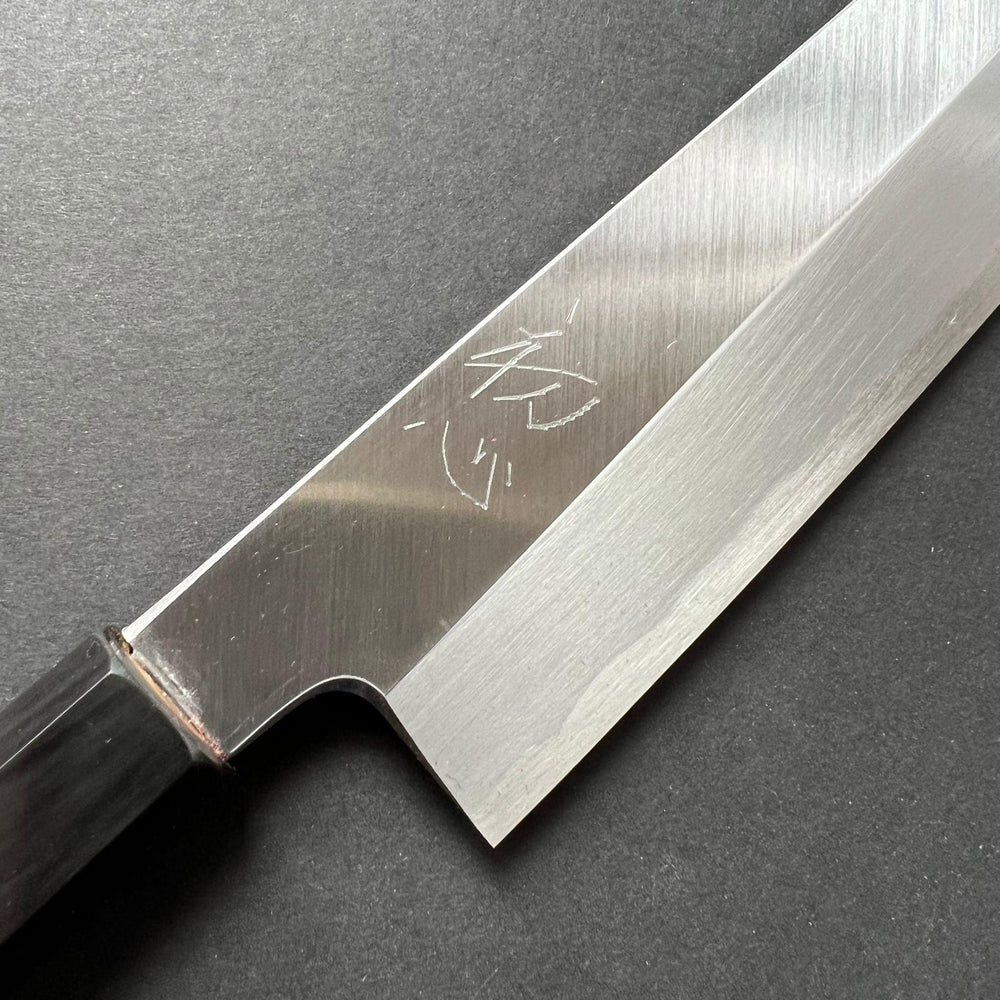 Single bevel Kiritsuke Gyuto knife, shirogami 2 with Iron cladding, polished finish - Hatsukokoro Shirasagi - Kitchen Provisions