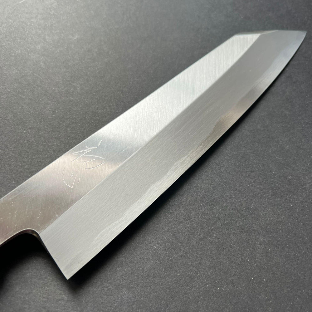 Single bevel Kiritsuke Gyuto knife, shirogami 2 with Iron cladding, polished finish - Hatsukokoro Shirasagi - Kitchen Provisions