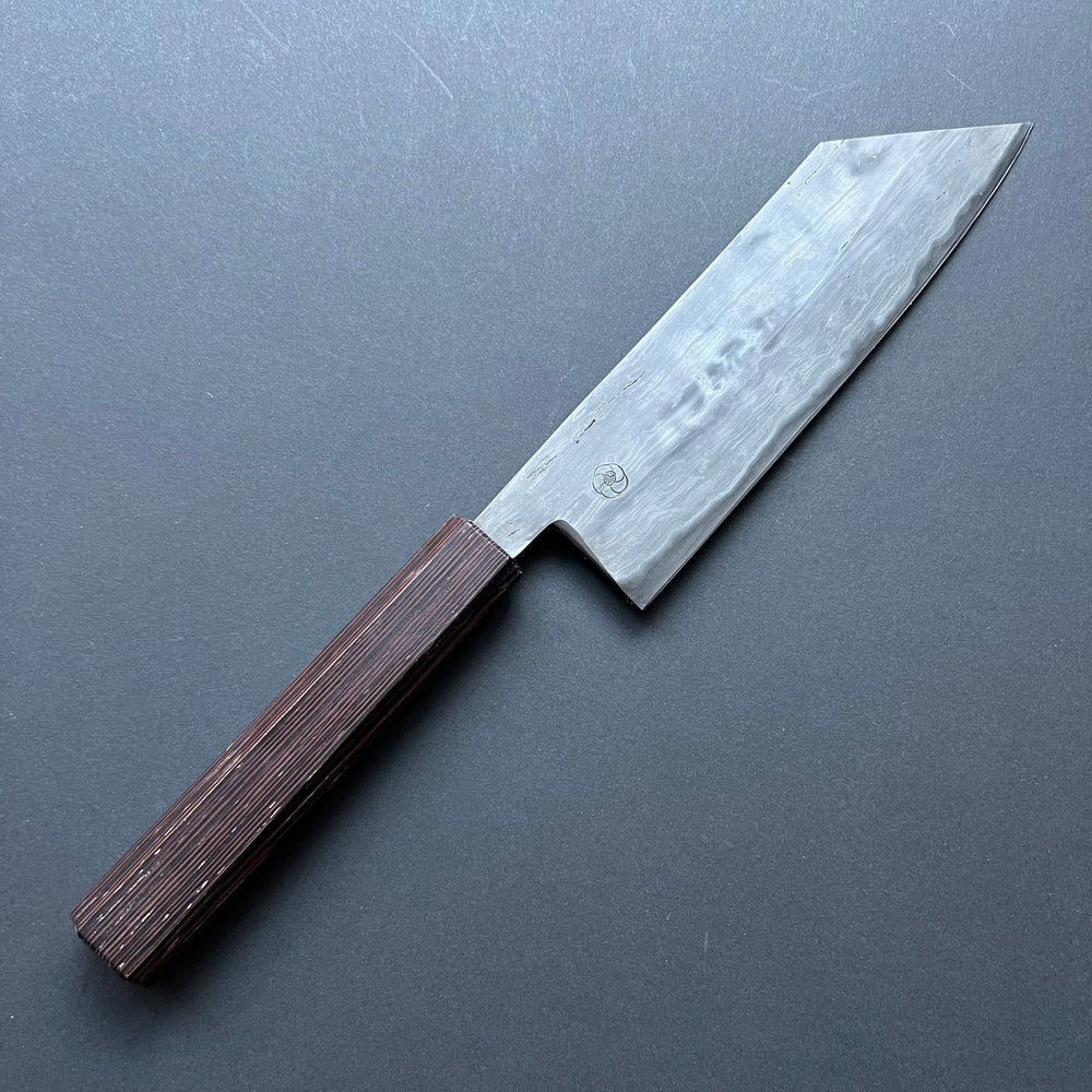 Tsubaki Kiritsuke knife, Aogami 2 Carbon steel with Watetsu cladding, Etched finish, honwarikomi construction - Miyazaki