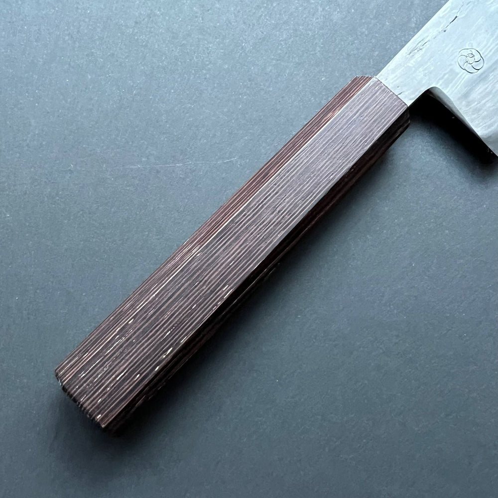 Tsubaki Kiritsuke knife, Aogami 2 Carbon steel with Watetsu cladding, Etched finish, honwarikomi construction - Miyazaki