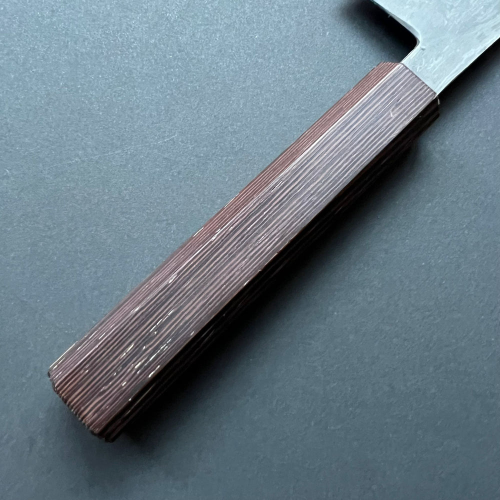 Tsubaki Kiritsuke knife, Aogami 2 Carbon steel with Watetsu cladding, Etched finish, honwarikomi construction - Miyazaki