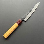 Petty knife, Aogami Super carbon steel with stainless steel cladding, Kurouchi Tsuchime finish, Wa handle - Sakai Takayuki