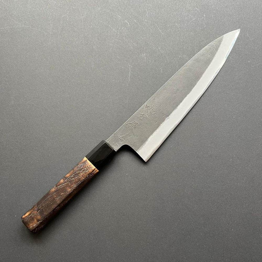 Gyuto knife, Shirogami 2 with stainless steel cladding, Kurouchi and Nashiji finish - Mutsumi Hinoura