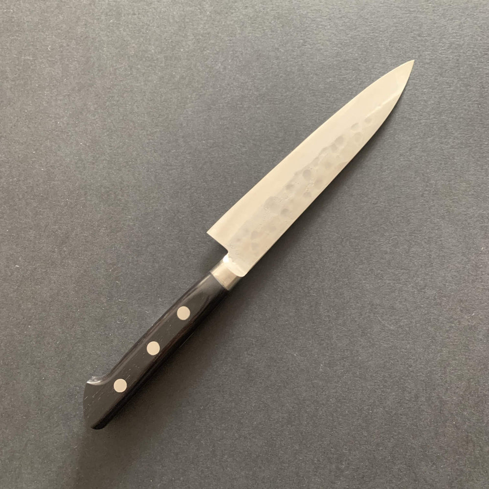 Petty knife, Shirogami 1 with stainless steel cladding, nashiji finish, Maboroshi range, western handle - Fujiwara - Kitchen Provisions