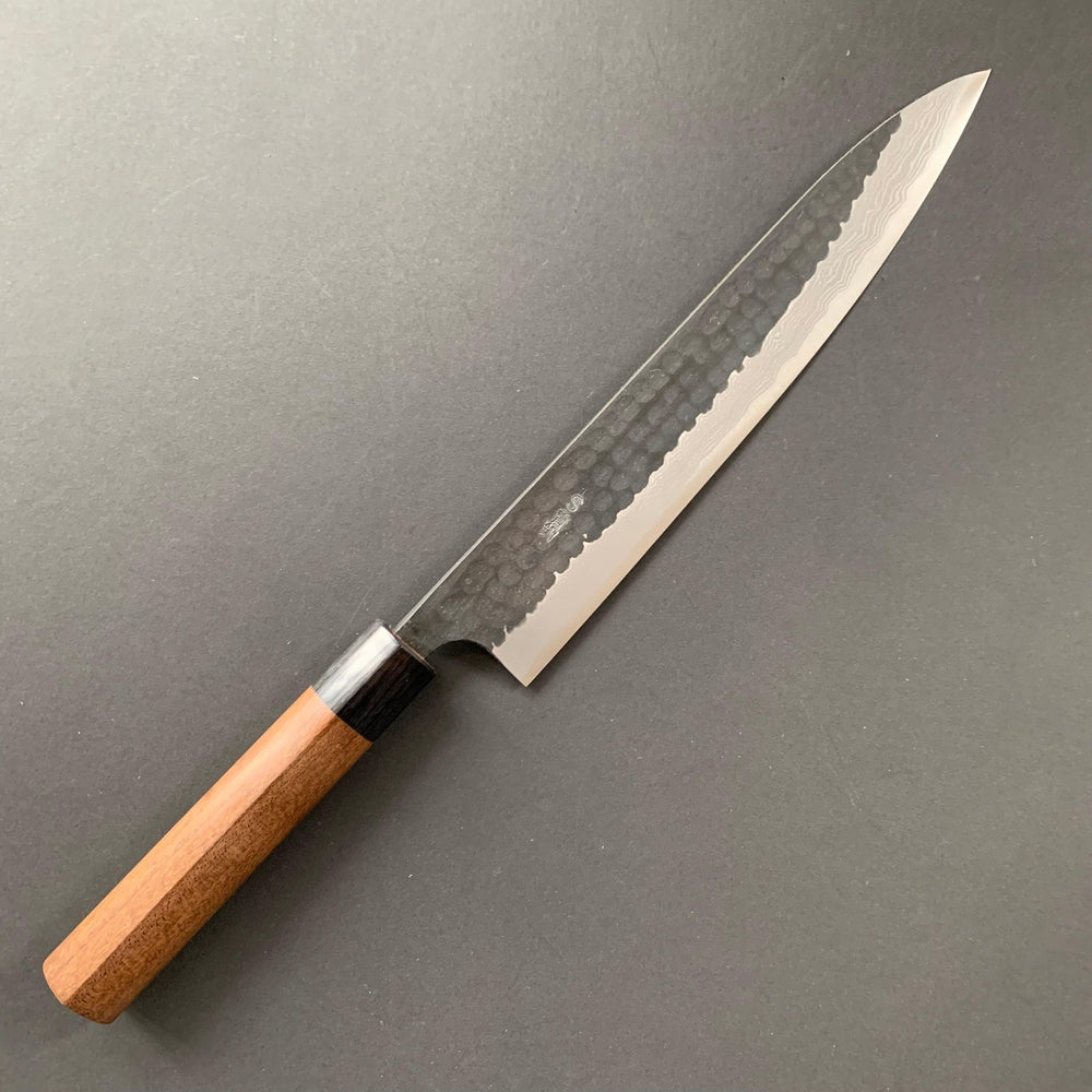 Sujihiki knife, Aogami Super carbon steel, Kurouchi Tsuchime and damascus finish - Akifusa - Kitchen Provisions