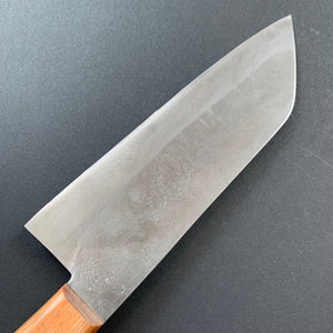 Santoku knife, Shirogami 1 with stainless steel cladding, Nashiji range, brown western handle - Fujiwara - Kitchen Provisions