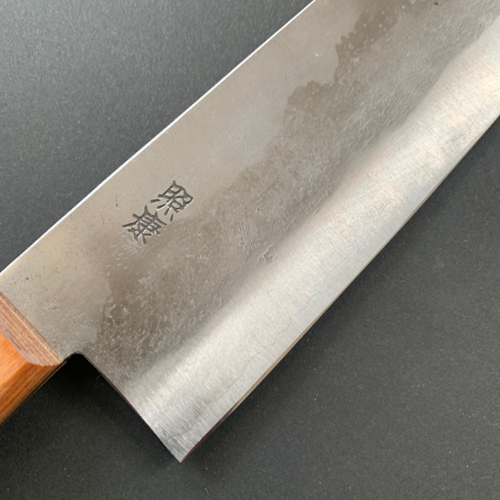 Santoku knife, Shirogami 1 with stainless steel cladding, Nashiji range, brown western handle - Fujiwara - Kitchen Provisions