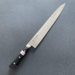 Sujihiki knife, Shirogami 1 with stainless steel cladding, nashiji finish, Maboroshi range, western handle - Fujiwara - Kitchen Provisions