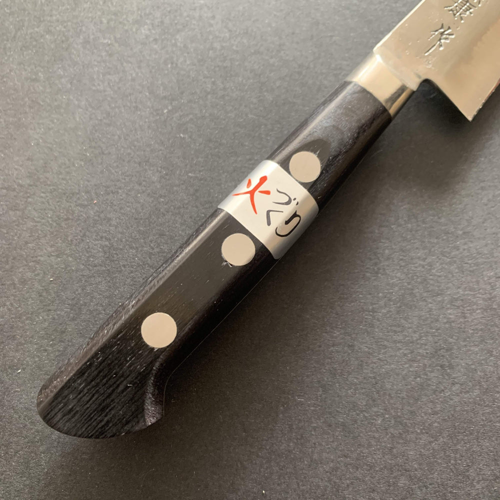 Petty knife, Shirogami 1 with stainless steel cladding, nashiji finish, Maboroshi range, western handle - Fujiwara - Kitchen Provisions