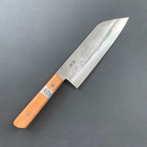
            
                Load image into Gallery viewer, Santoku knife, Shirogami 1 with stainless steel cladding, Nashiji range, brown western handle - Fujiwara - Kitchen Provisions
            
        