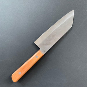 Santoku knife, Shirogami 1 with stainless steel cladding, Nashiji range, brown western handle - Fujiwara - Kitchen Provisions