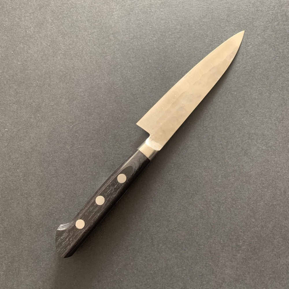 Petty knife, Shirogami 1 with stainless steel cladding, nashiji finish, Maboroshi range, western handle - Fujiwara - Kitchen Provisions