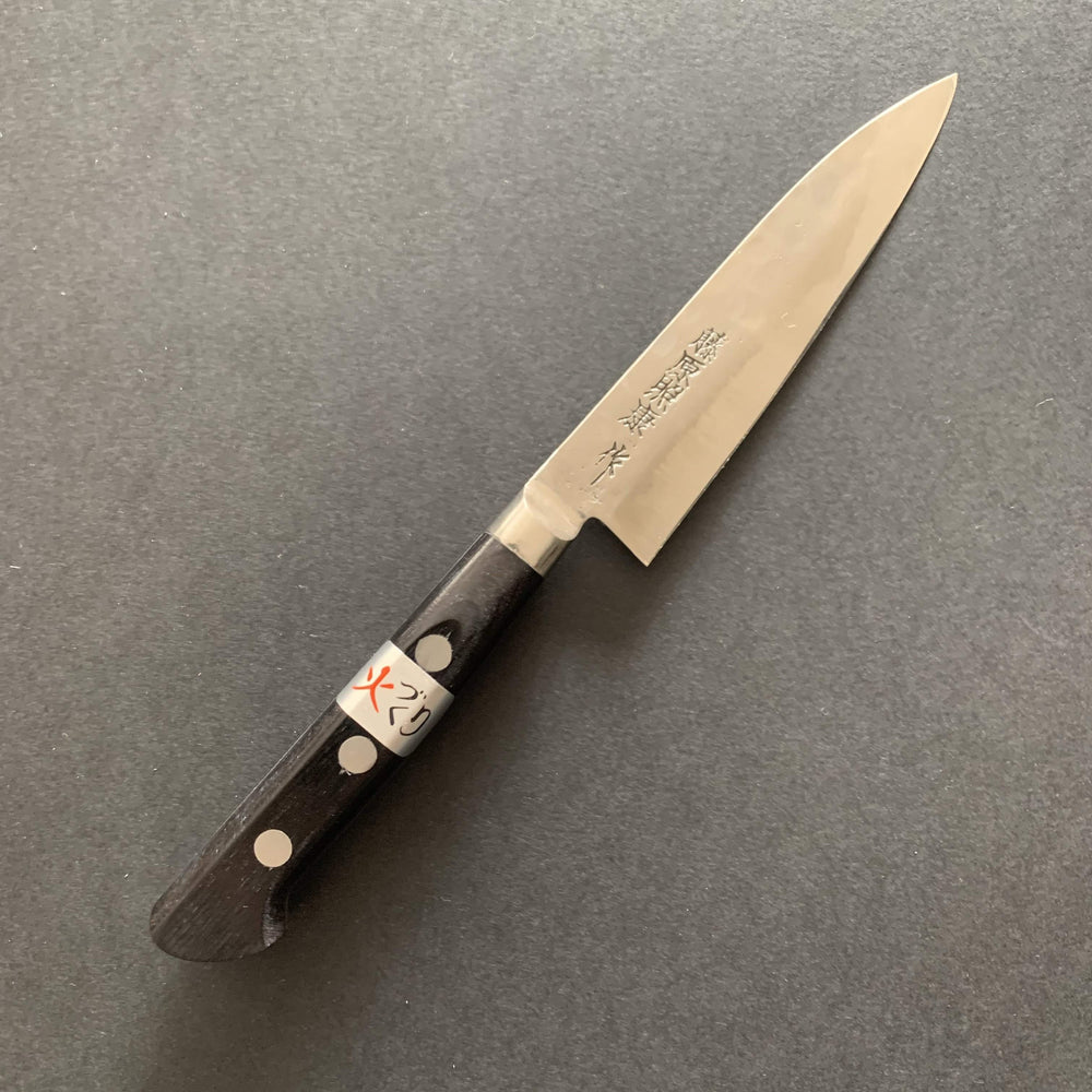 Petty knife, Shirogami 1 with stainless steel cladding, nashiji finish, Maboroshi range, western handle - Fujiwara - Kitchen Provisions