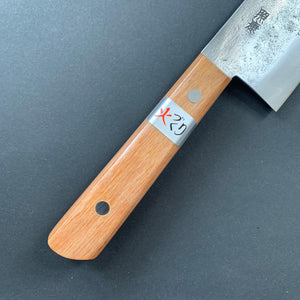 Santoku knife, Shirogami 1 with stainless steel cladding, Nashiji range, brown western handle - Fujiwara - Kitchen Provisions