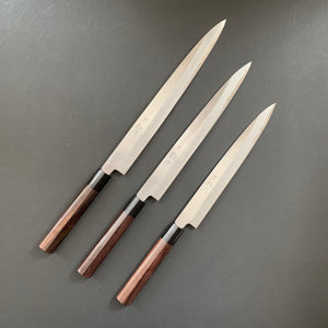 Double bevel Yanagiba knife, shirogami 1 carbon steel, polished finish - Masanobu Okada - Kitchen Provisions